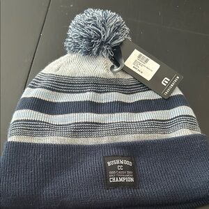 Travis Mathew Striped Beanie with Pom NWT
